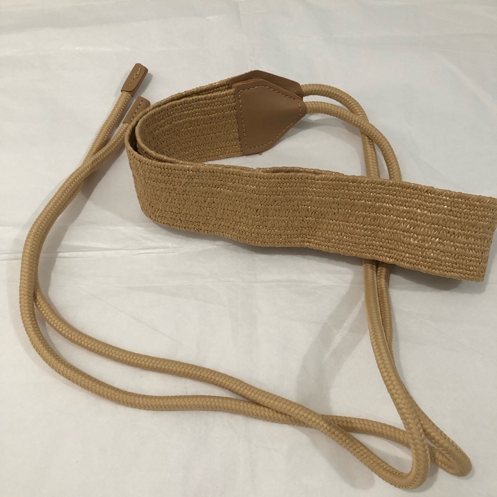 Asian style Woven Tan Elastic Waist Belt with Rope Tie